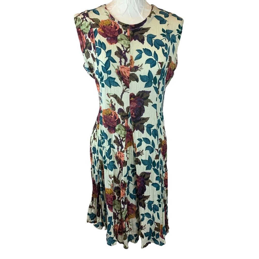 Vtg Sleeveless Midi Dress Womens S Wallpaper Floral Nostalgic Pleated Pastel